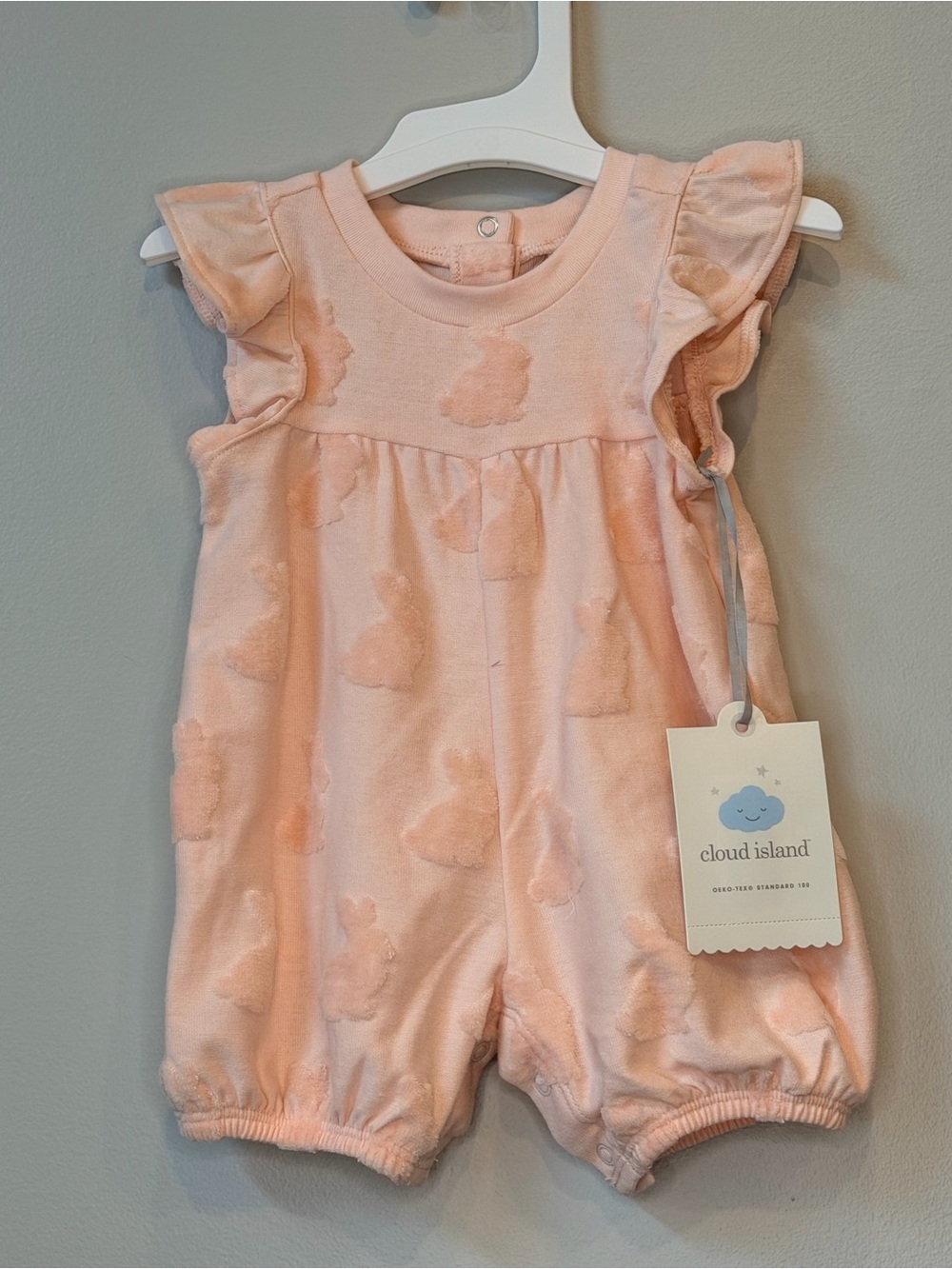 Cloud Island NWT Peach Bubble Romper with Bunny Texture size NB